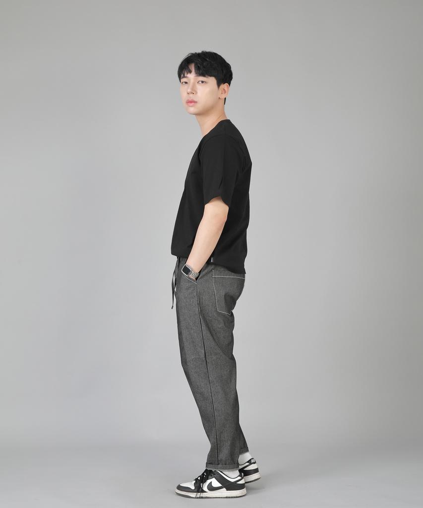 Seinteukeulu Bridgefill Elastic Waist Pants Bwd-324 Gray Black Denim Whs