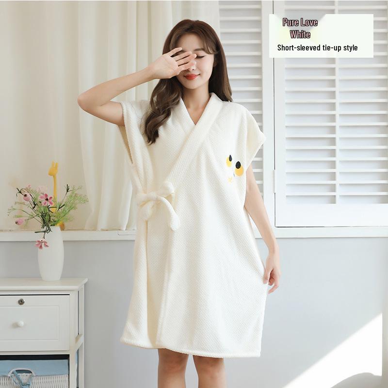 Women's Wearable Bathrobe: Soft, Absorbent, Thick, Long Sleeve, Tie-up; Perfect for Salon or Home.