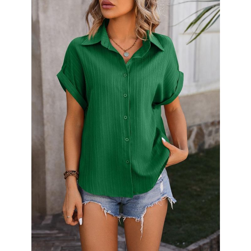 Women's Shirt Summer New Loose Casual Short Sleeve Single Breasted Shirts for Women Fashion Elegant Solid Color Office Ladies Blouses Simple Tops