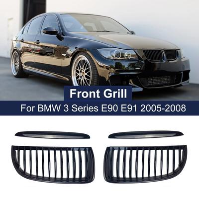 2 KS Lesklá černá přední mřížka chladiče do auta pro BMW řady 3 E90 E91 323I 328I 335I 330I 325I 2005-2008 4dveřová jednořadá