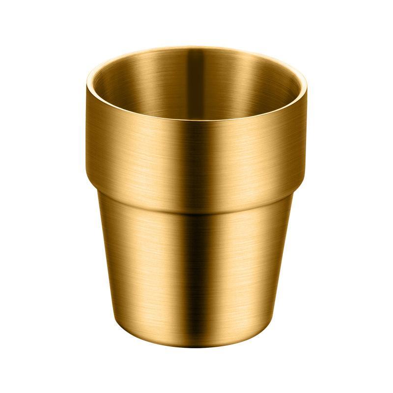 304 Stainless Steel Korean Double-Layer Cup Kid'S Heat-Resistant Milk Cup Golden Beer Coffee Mug Drink Cocktail Cup Tableware