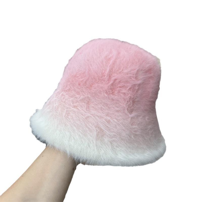 Winter dyed rabbit fur bucket hat autumn and winter thickened knitted warm fashionable Medela style casual basin hat
