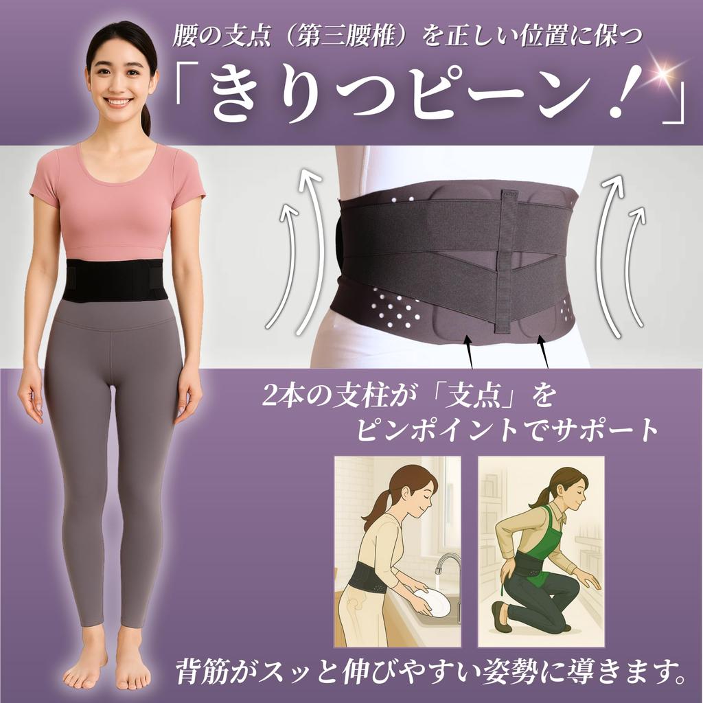 Rakucore Waist Thin Pelvic Support for Standing and Desk Work Thinnest Design That Show Through Clothing Sizes Support, Housework, Childcare, Work,
