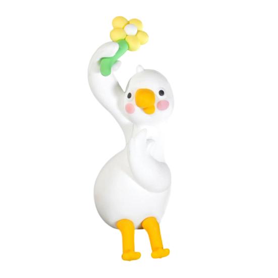 Arbeitsplatz Dekoration Harzente Dekoration für Schreibtisch Auto Armaturenbrett TV Monitor, Mini Anhänger Figur, Niedliches Blume haltendes Ornament, Verspieltes Geschenk
