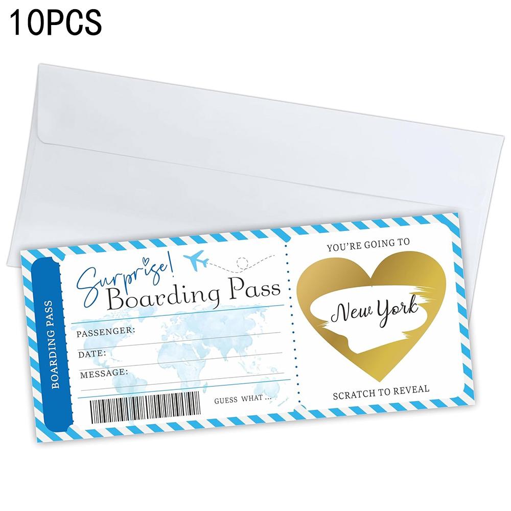 10Pcs DIY Surprise Gift Boarding Pass Ticket Set with Envelopes, Scratch-Off Stickers for Travel-Themed Events