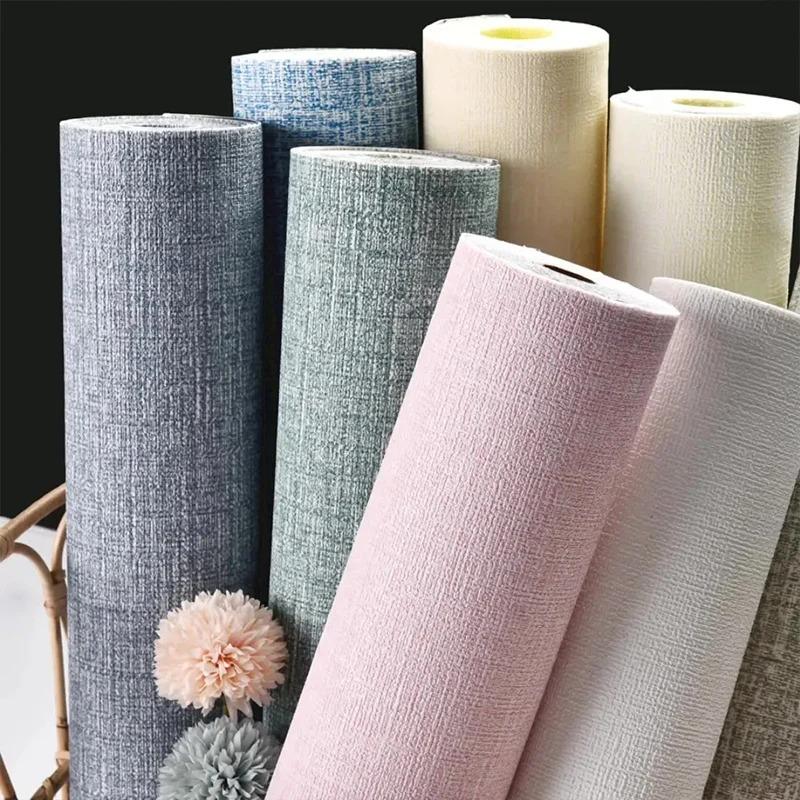 10 Meter 3D Linen Self-adhesive  PVC Solid Color Thickened Waterproof Background Wall Linen Flat Design Decor Wall Sticker