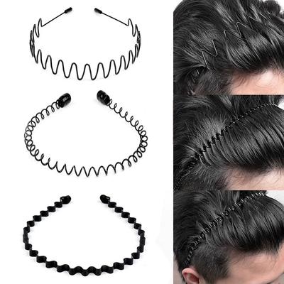 Unisex Schwarze Elastische Rutschfeste Einfache Metall-Stirnbänder Für Männer Frauen Welliges Haarband Feder Haarreif Mode Haarschmuck
