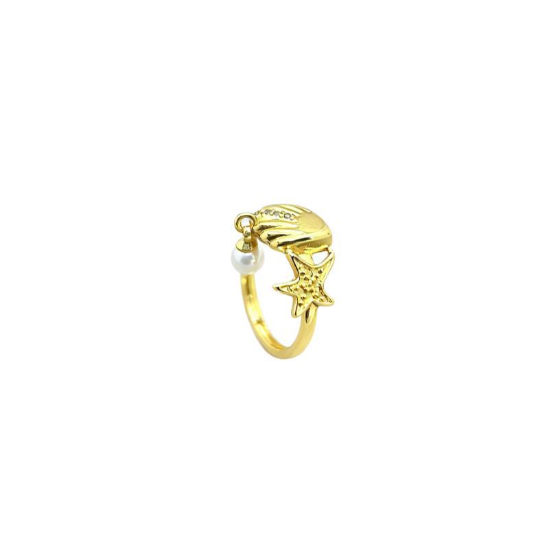 Ancient Sand Gold Pearl Star Open Adjustable Ring for Women - Creative New Design