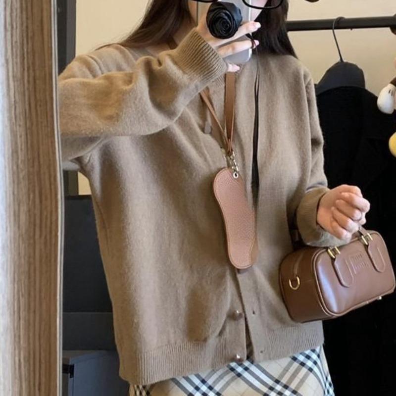 Lazy Knitted Cardigan Spring and Autumn Sweater New Loose and Thin Love Button Long Sleeve Jacket Top Women