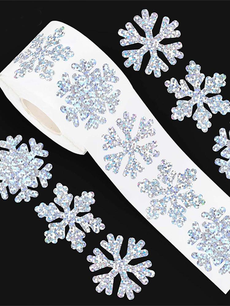 Party Christmas Gift Wrapping Label Children Scrapbook Stationery Stickers 500pcs Laser Christmas Snow Stickers