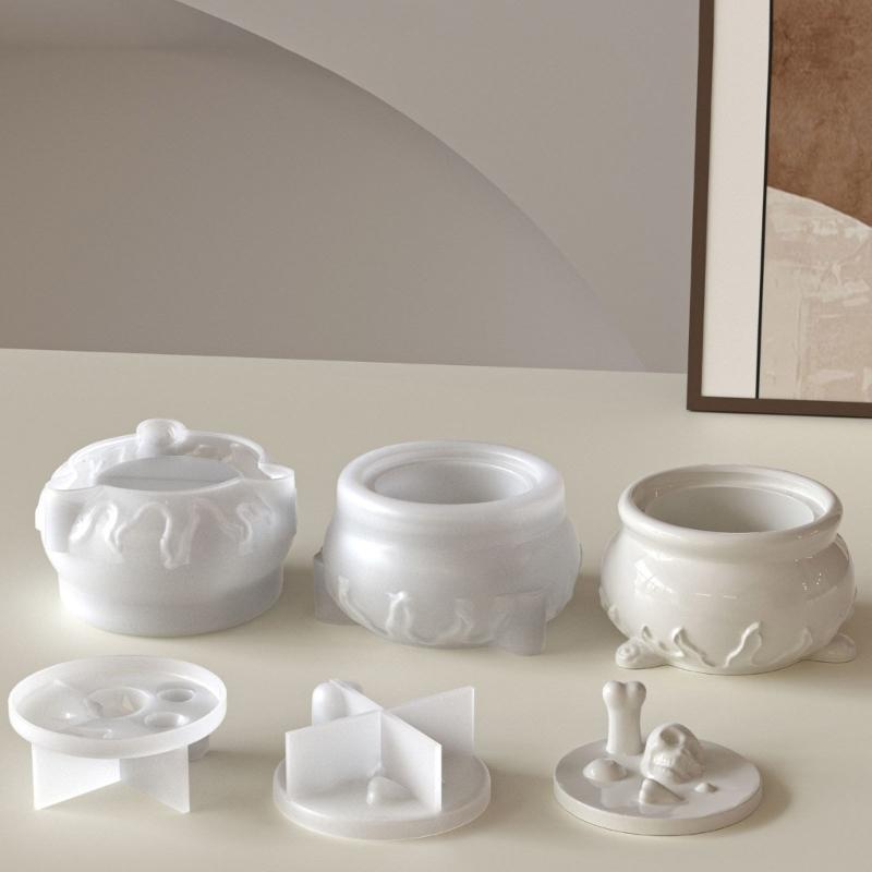 Silicone Skull Storage Jar Mold Suitable for Epoxy Resin Craft Halloween Organizers Storage Container with Hollow Design