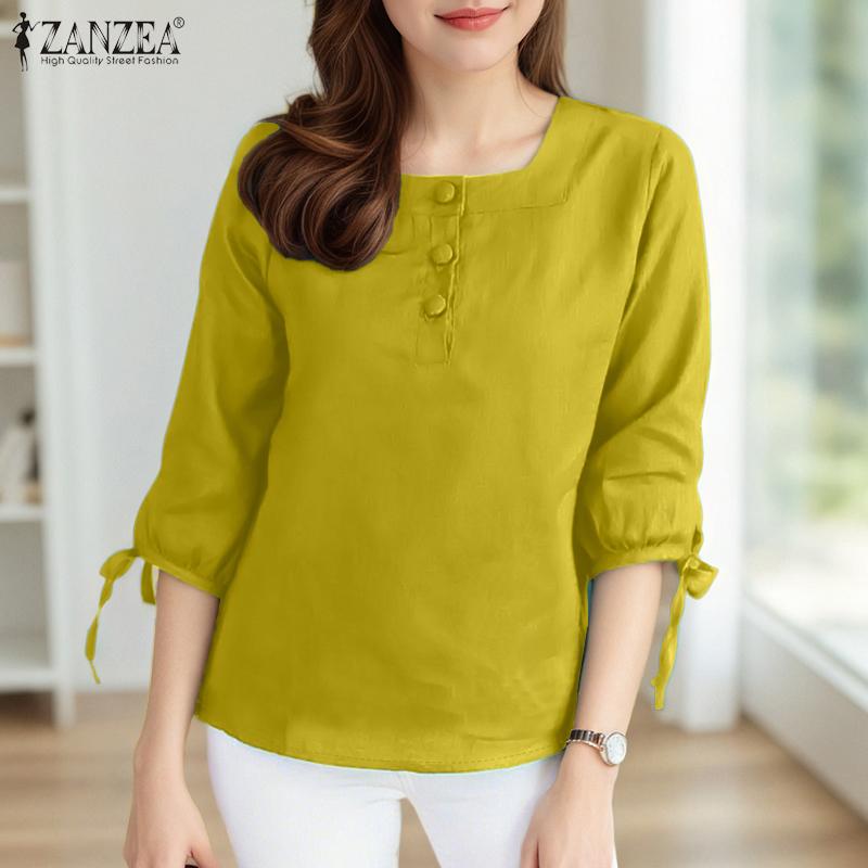 ZANZEA Women Square Neck Summer 3/4 Sleeve Loose Blouse