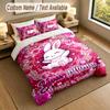 Set Biancheria da Letto 3 Pezzi Tema Coniglietto Pasquale Testo e Nome Personalizzati 1 Lenzuolo 2 Federe Biancheria per la Casa 1 Pezzo