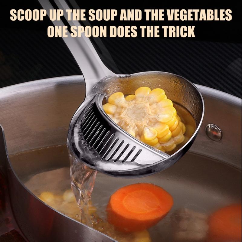 Multifunctional 304 Nonrust Steel Soup Ladles With Hanging Hook And Strainer For Cooking And Serving