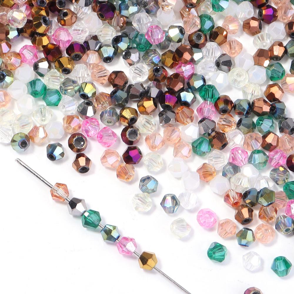 200pcs/lot 4mm Colorful Glass Crystal Beads Bicone Beads Loose Spacer Beads For Jewelry Making DIY Bracelet Necklace Accessories