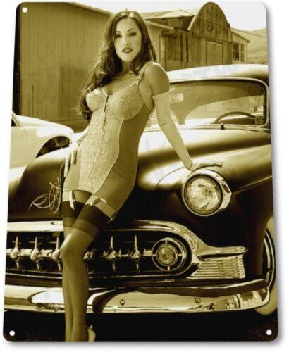 Headlights Sexy Pinup Girl Hot Rod Car Garage Shop Man Cave Decor Metal Tin Sign 20x30cm(7.8x11.8inch)