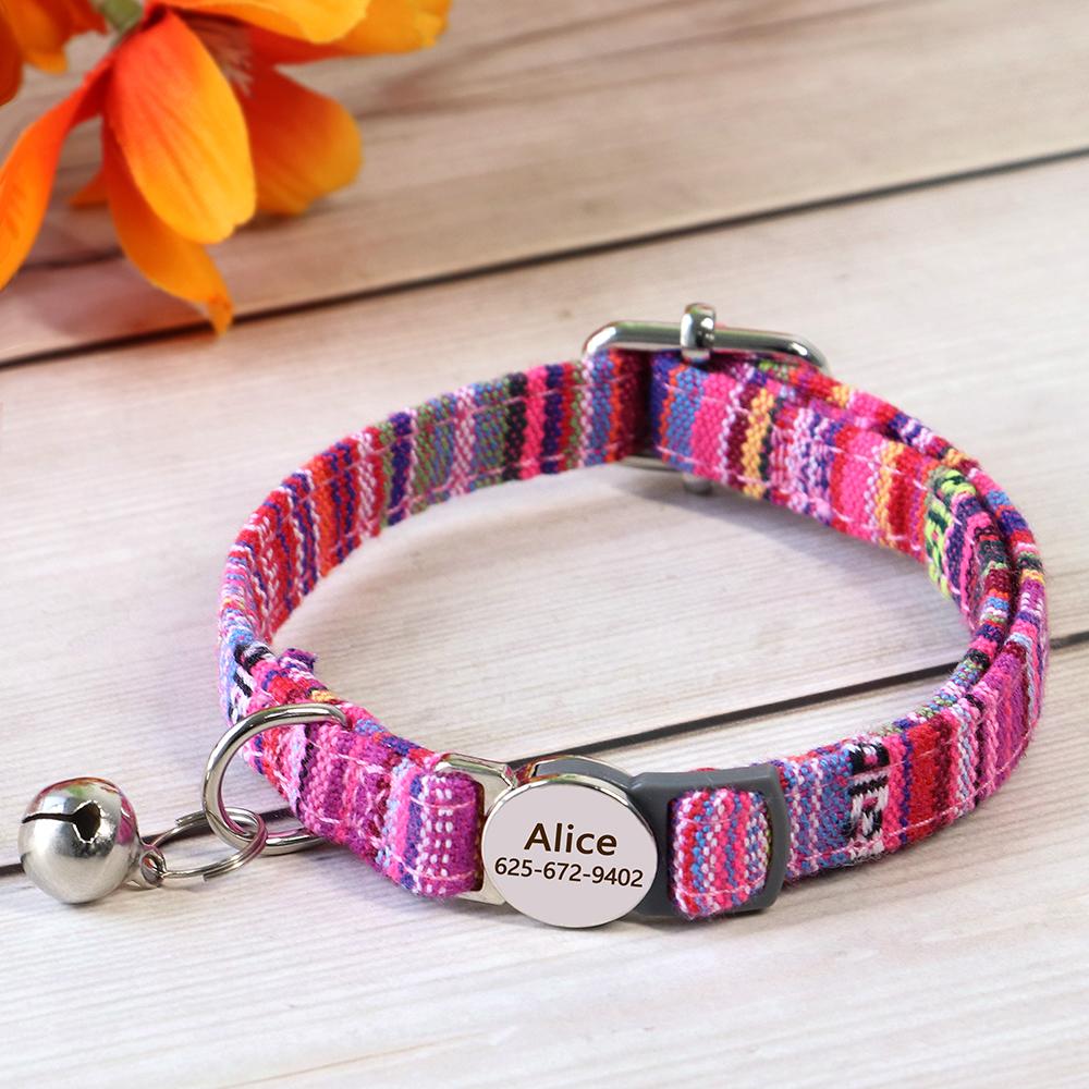 Quick Release Nylon Cat Collar Personalized Puppy Pet Kitten Safety Breakaway Necklace Customizable Adjustable For Cats Puppy
