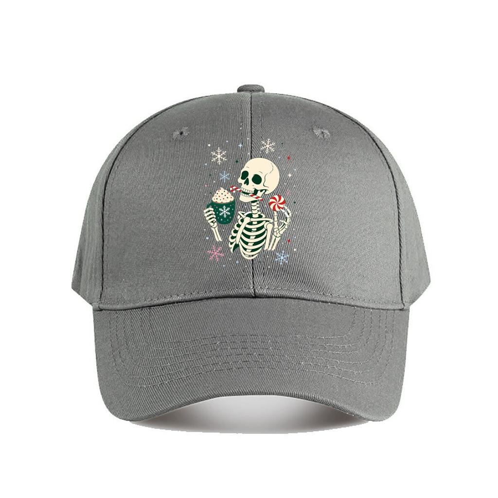 Festive Skeleton Winter Treat Graphi Baseball Cap Fashion Outdoor Sports Sunhat Unisex Snapback Cap Womens