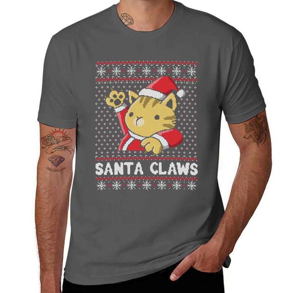 Xmas Ugly Sweater Cat Santa Claws Tshirt No Iron Casual Short Sleeve Top
