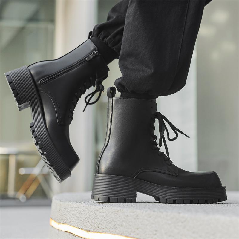 Martin boots men's British style 2024 new thick-soled thin Martin boots black spring and autumn tooling boots men's 8119-J