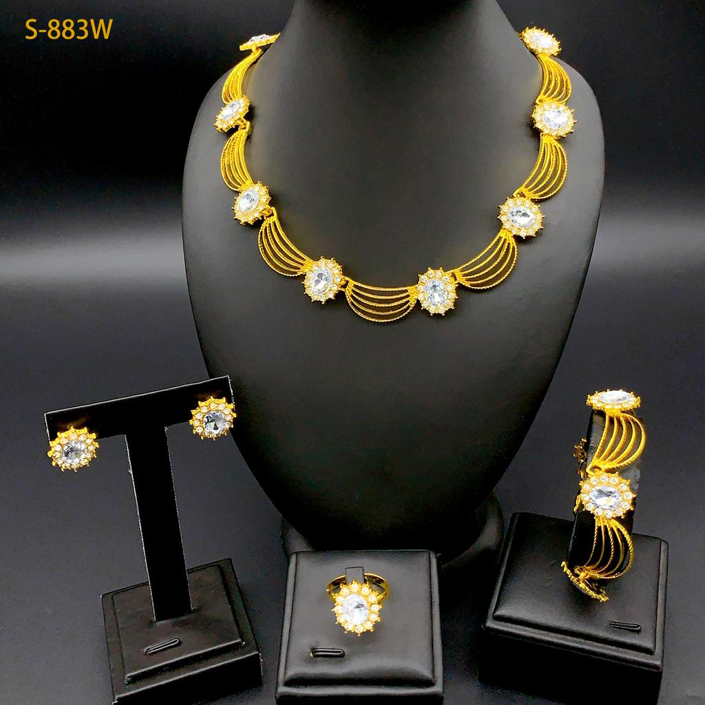2026 Middle East Dubai Women's Alloy Necklace Earrings Ring Bracelet Wedding Accessories Four-piece Jewelry Set
