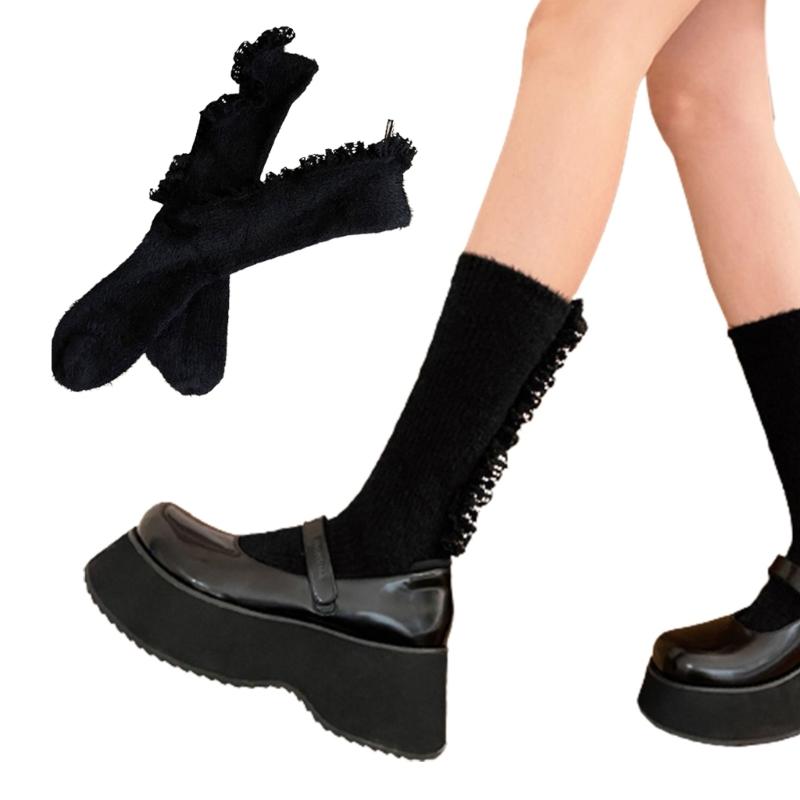 Lolitas Cute Ankle Dress Socks Fuzzy Booties Socks Sweet Ruffle Frilly Crew Socks JK Uniform Loose Socks for Womens