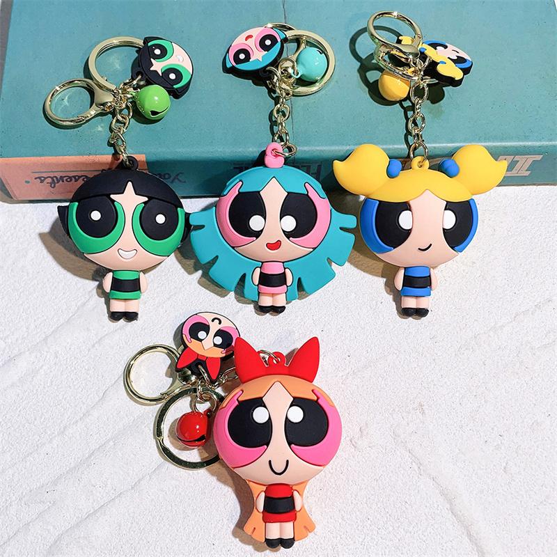 Powerpuff Nøkkelring Veskeanheng PVC Gave Tegneserie Jenter Søt Dukke Tilbehør