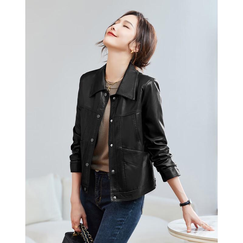 TERRE BLEUE Women's Loose Fit PU Leather Short Jacket