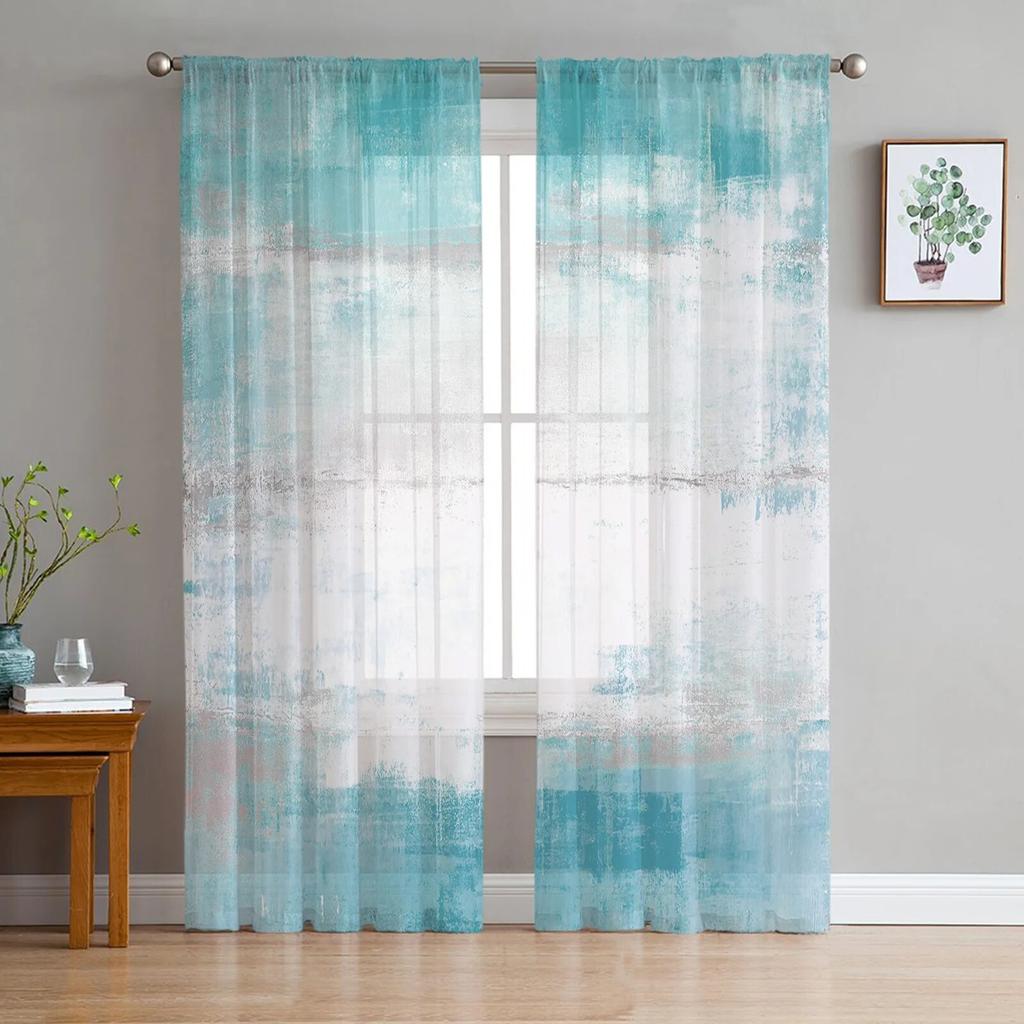 Oil Painting Abstract Texture Pink Bedroom Transparent Sheer Curtains Holiday Decoration Window Voile Tulle Curtain