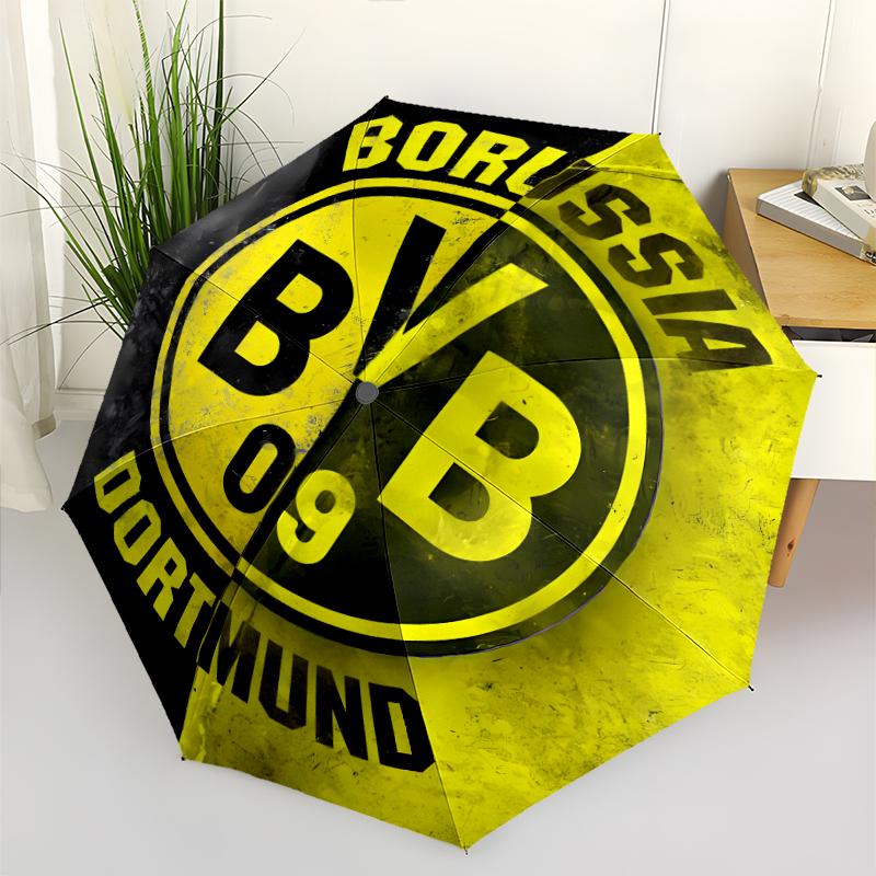 Borussia Dortmund Print Automatic Umbrella, 8 Rib Iron Frame, Plastic Handle, Suitable for Outdoor Travel &Daily , Ideal Gift
