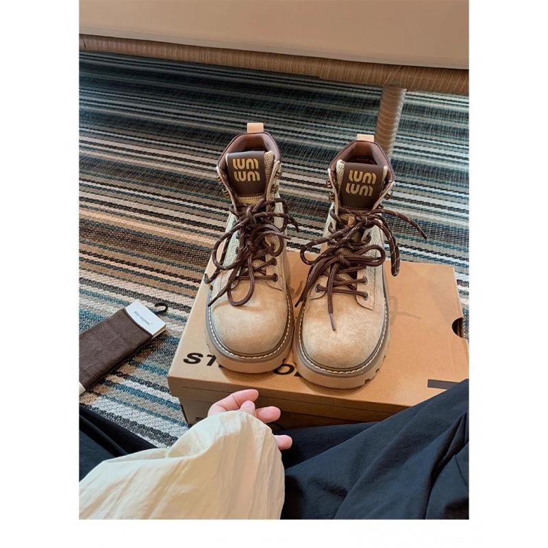 Cowhide Short Boots Double Shoelaces Platform Classic Leather Martin Boots Women's Outdoor Mountaineering Tooling Boots