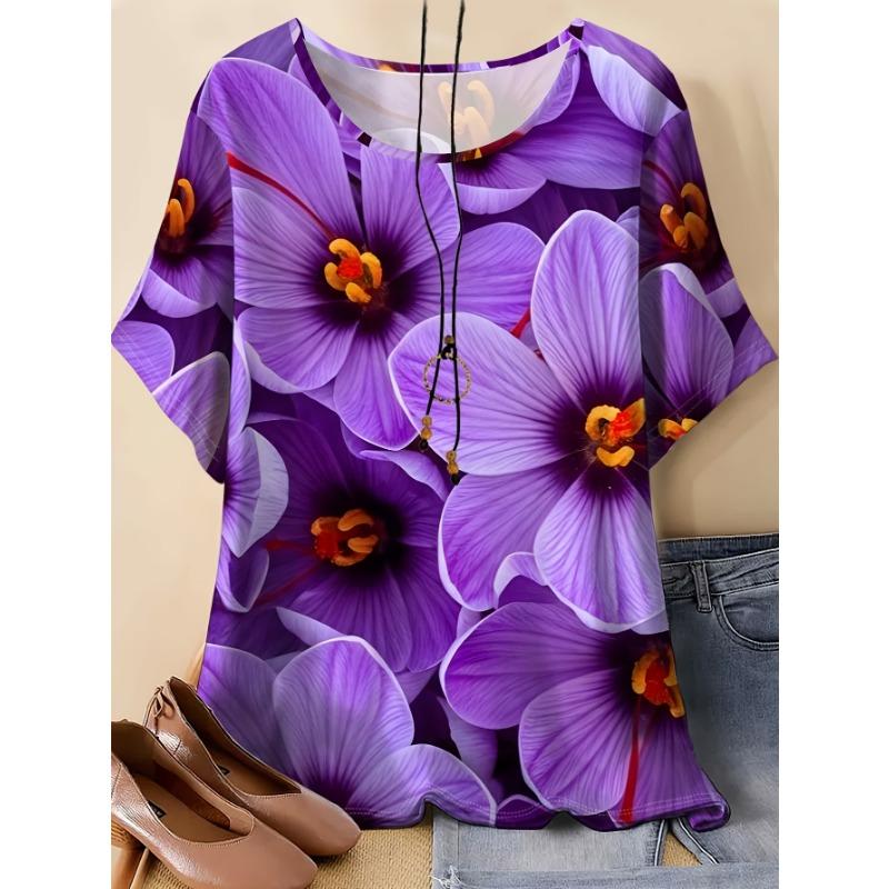 

Women s Large Size Printed Short Sleeve T-Shirt Women s Loose Casual Top S