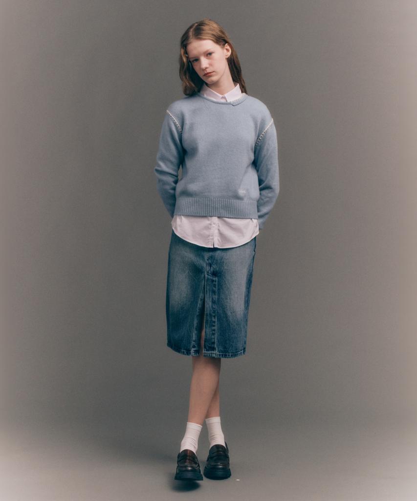 Seteo (W) Maradi Denim Midi Skirt Crinkle Washed Blue