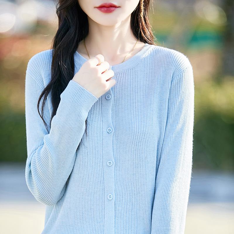 Women's Lightweight 50% Wool 50% Mulberry Silk Cardigan - 4-Season Versatile Knitwear for All-Year Comfort & Style