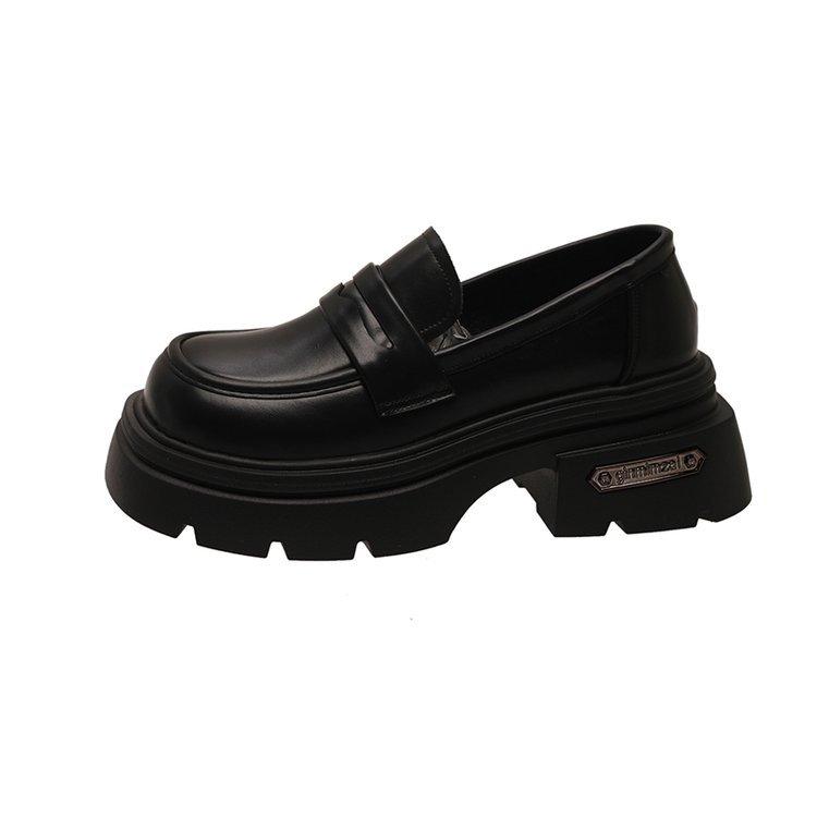 Kleine Lederschuhe im britischen Stil mit dicker Sohle und dickem Absatz für Damen 2024 neu Frühling beliebt Damen Schuhe Einzelne Schuhe braun Mokassins mit weicher Sohle