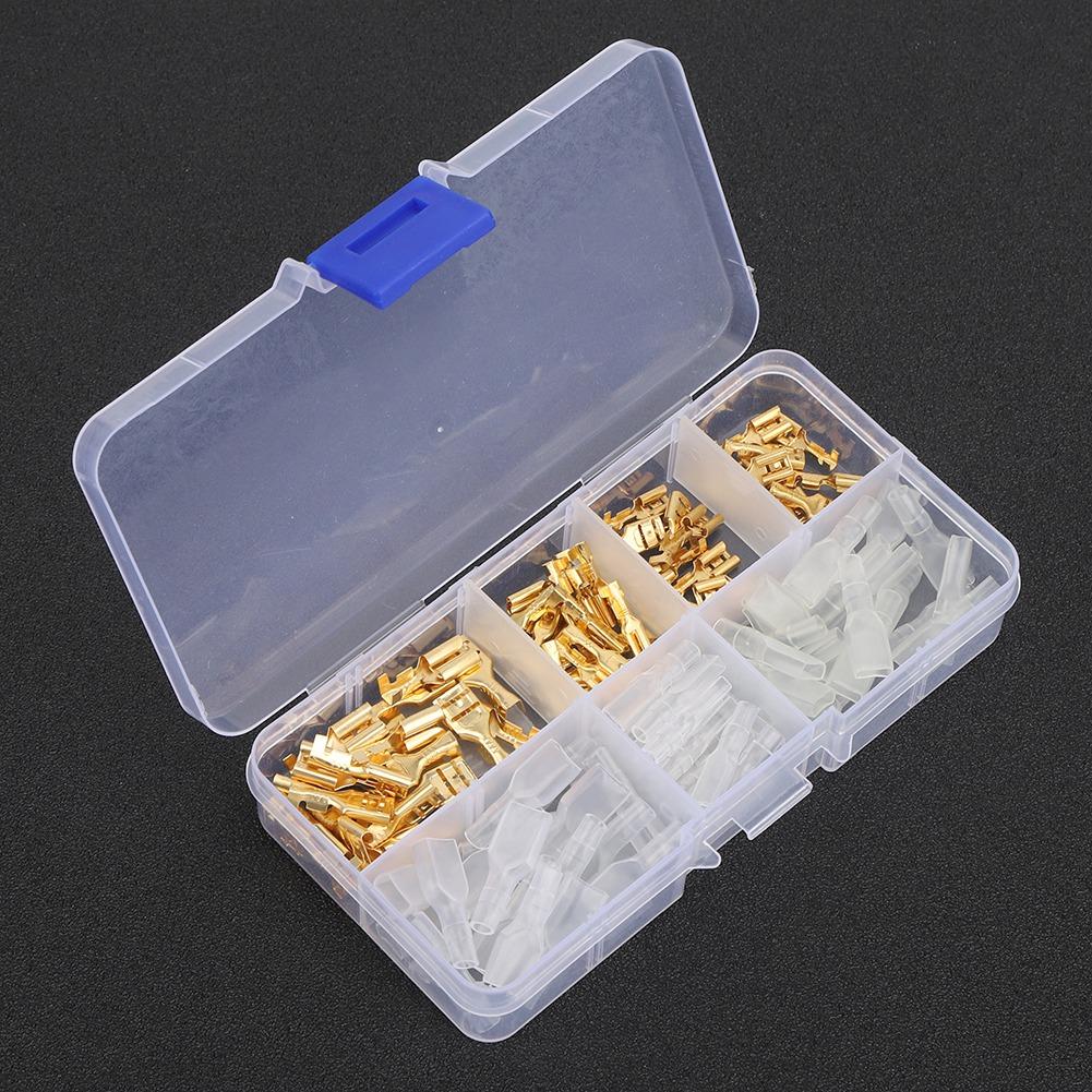 120Pcs 6.3mm 4.8mm 2.8mm Gold Copper Wire Terminal Connector with Sleeve Storage Box Accessory