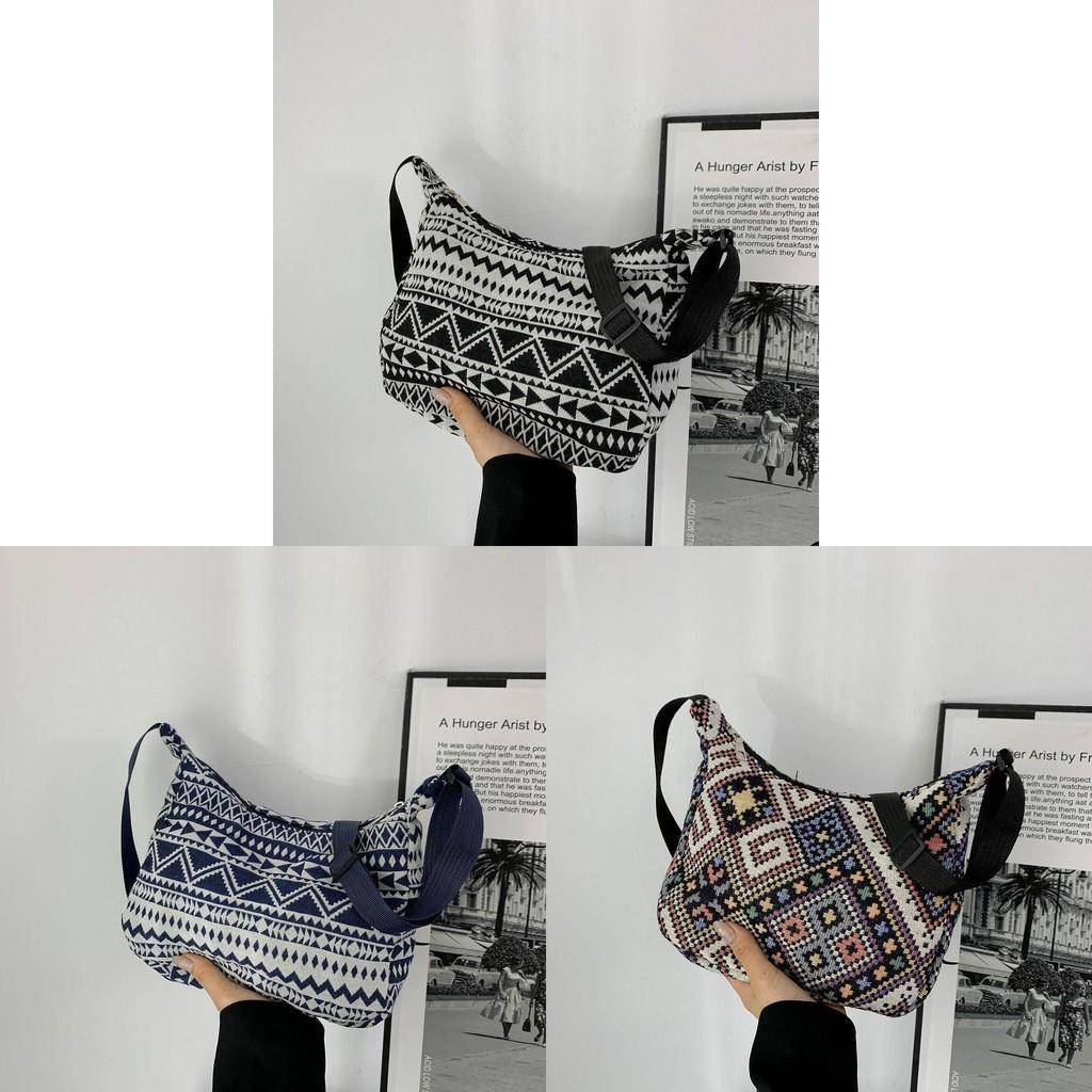 Ethnic Style Women's Small Bag 2024 Summer New Casual Bag Hand-held Lady Single Shoulder Underarm Lady Small Square Bag Black Deep Blue Floral Purple