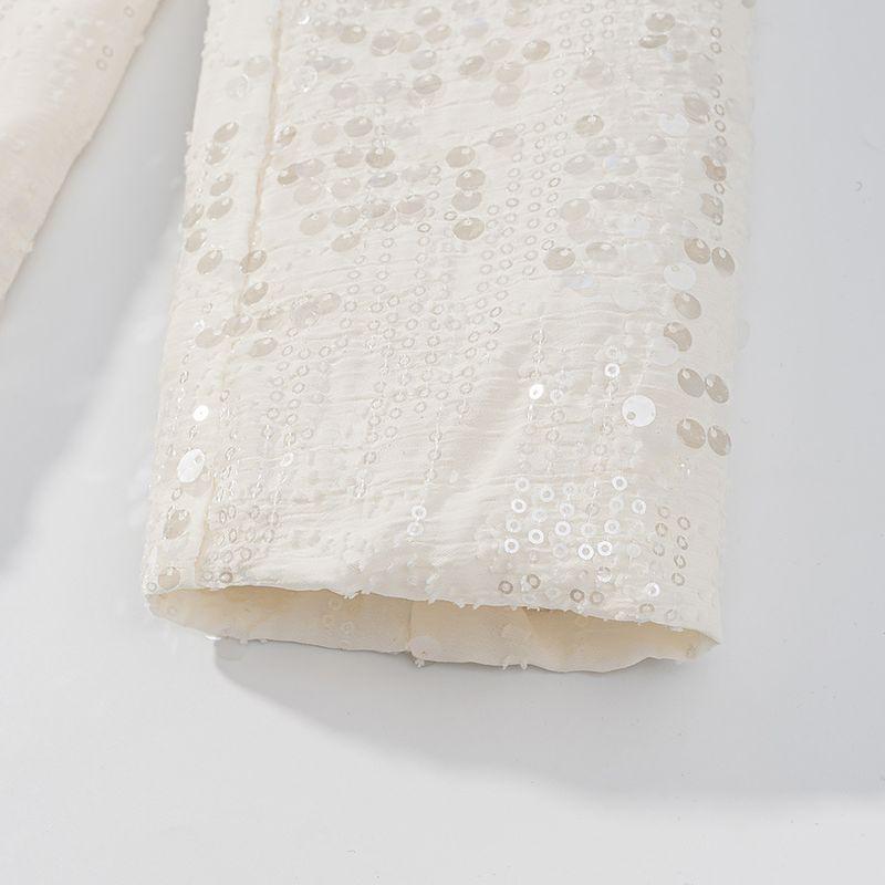 Kaslead New Women Clothes Western Style Fashion Simple Sequin Decoration Blazers Trousers Set