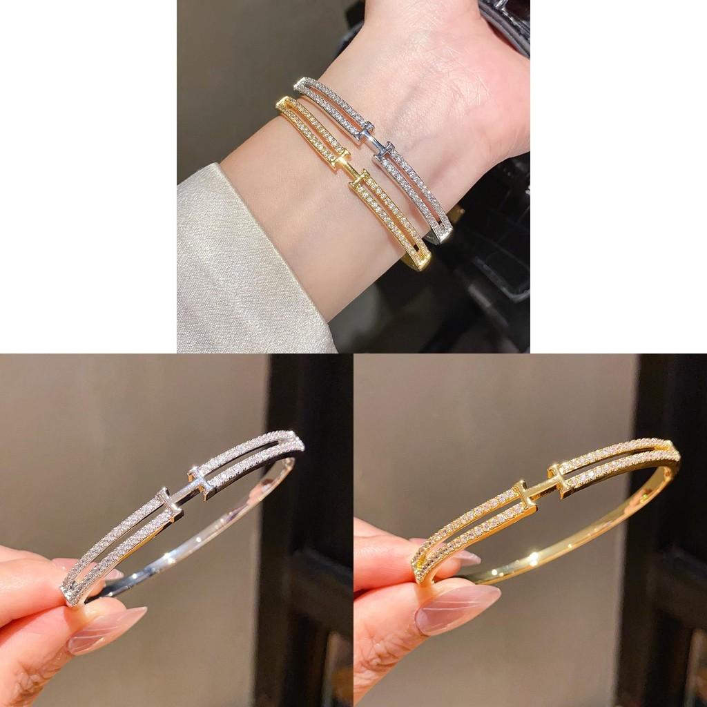 Bracciale Lettera H Placcato Oro 18k con Zirconi per Donna Gioielli Minimalisti alla Moda