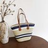 Large Capacity Stripe Woven Tote Bag Polyester Summer Beach Handbag Shopping Straw Bag  School