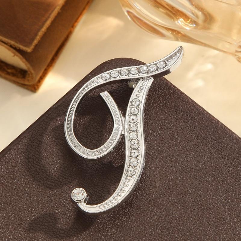 2Pcs  Full  Encrusted Gold And Silver Alphabet Letter Brooches Pins Minimalist Clothing Jewelry Accessory