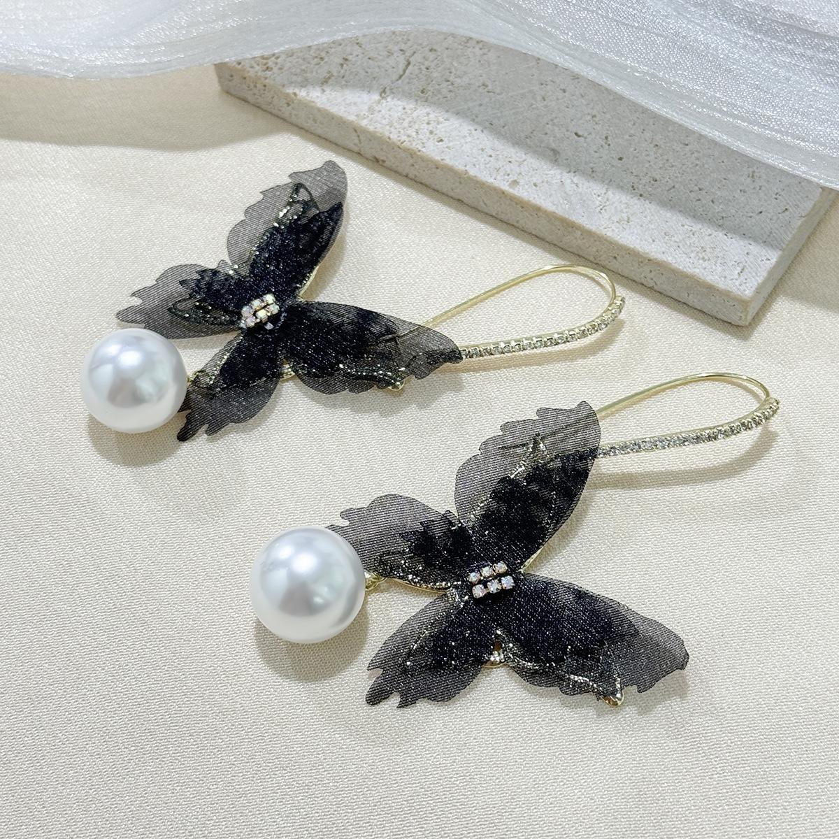 

Серьги-подвески с жемчугом и сеткой-бабочкой премиум-класса, легкие роскошные серьги-крючки для ушей для женщин