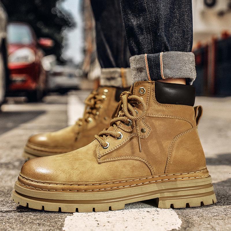 2024 Wear-Resistant Genuine Leather Men's Martin Boots - Warm, Stylish British Workwear for Autumn/Winter