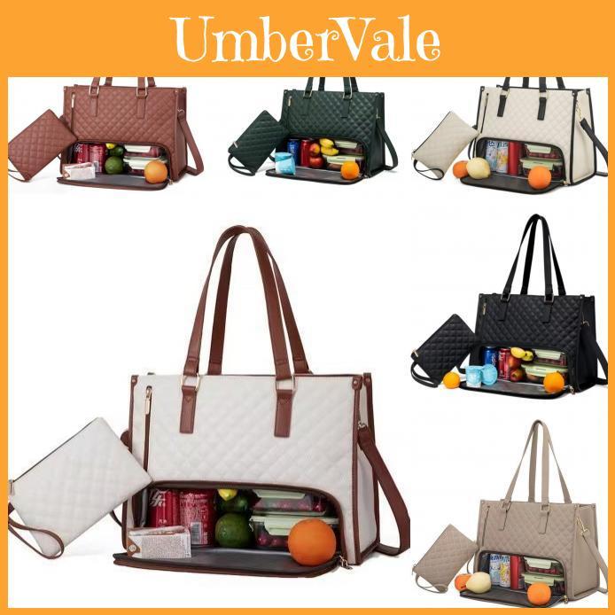 Urban Minimalist Pu Tote Bag With Insulated Lunch Box And Laptop Storage For Daily Use