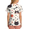 Women's Casual Short-Sleeve Cute Animal Print V-Neck Pocket Workwear Top