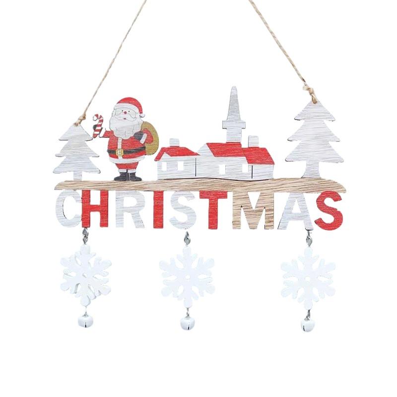 Christmas wooden letter decorations, Santa Claus snowman reindeer snowflake bell pendants, holiday door and window decorations