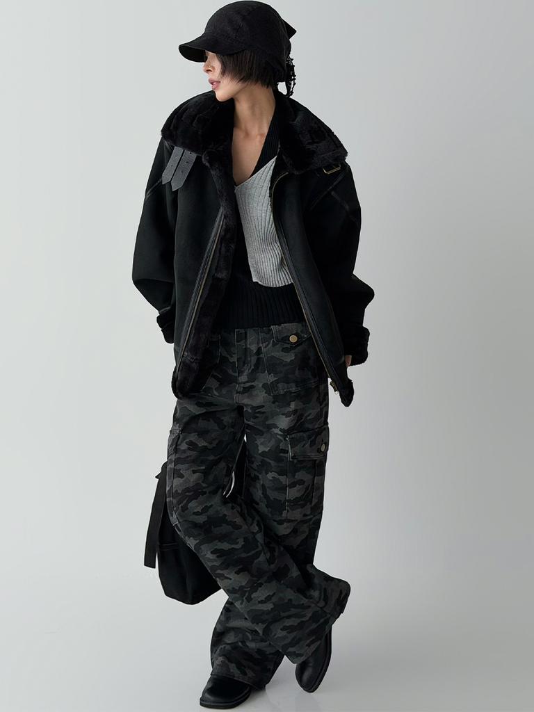 THE GREEN LAB Camo Military Cargo Pants [Camo Black]