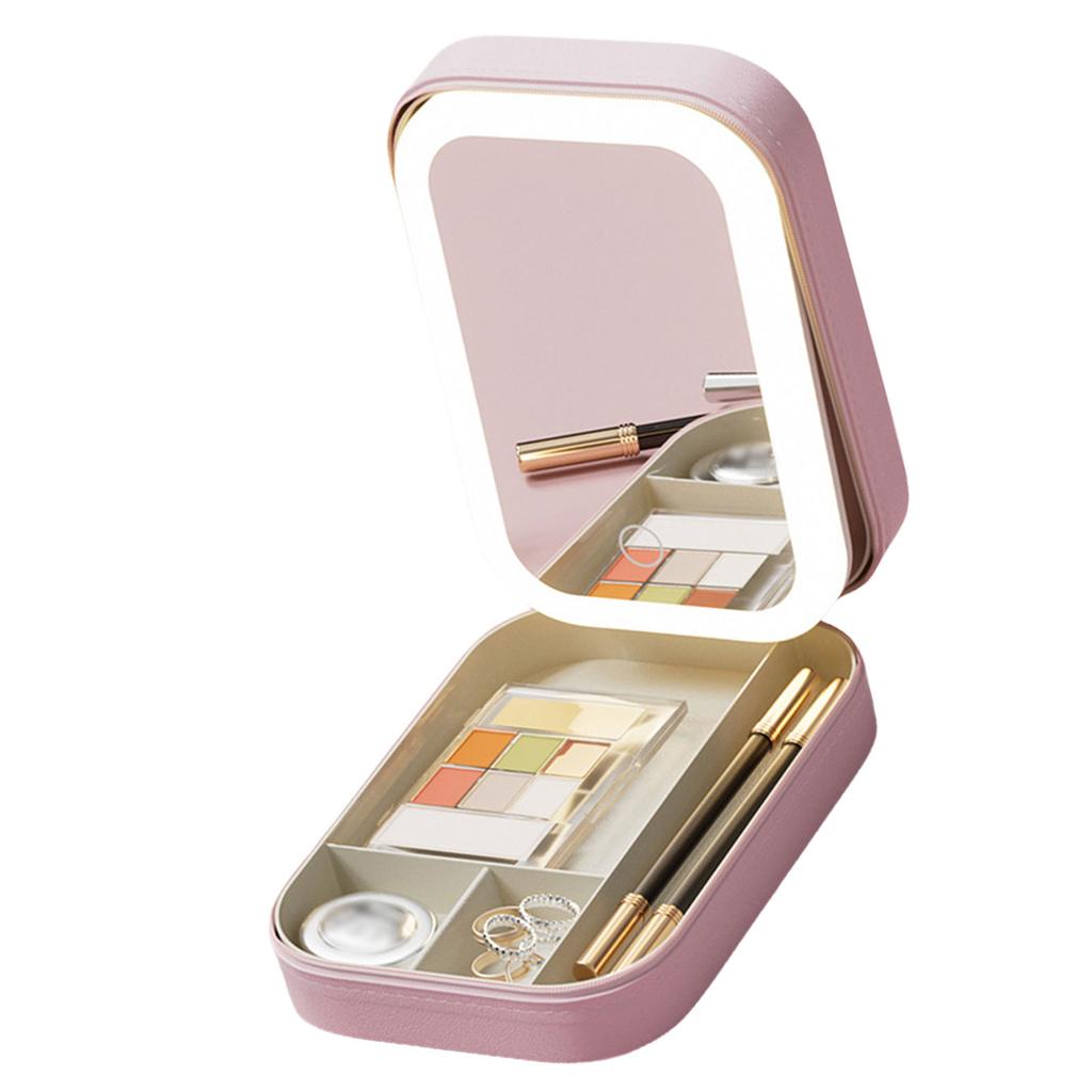 Portable Jewelry Case With LED Lighted Makeup Mirror Jewelry Storage Box With LED Mirror Essential Organizers