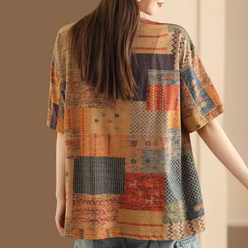 Women T-shirt Summer Large Size Cotton Shirt Soft Loose Printed Casual Pullover T-shirt Top