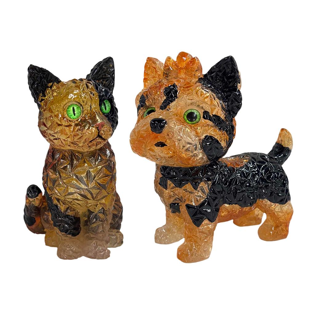 Kreative Falsche Kristall Katze/Hund Figuren Harz Bemalte Tierstatue Harz Tier Kunstwerk Skulptur für Zuhause Büro Bar Dekor